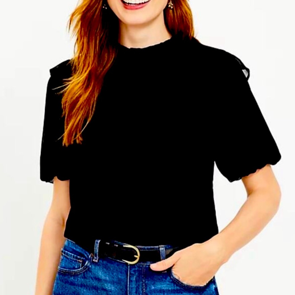 LOFT Black Ruffle Sleeve Blouse